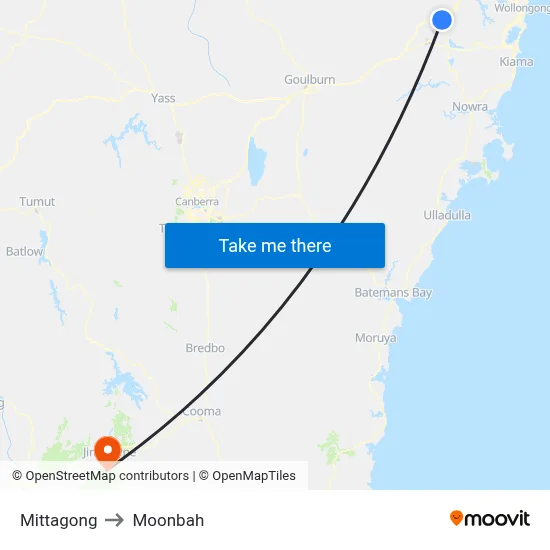 Mittagong to Moonbah map