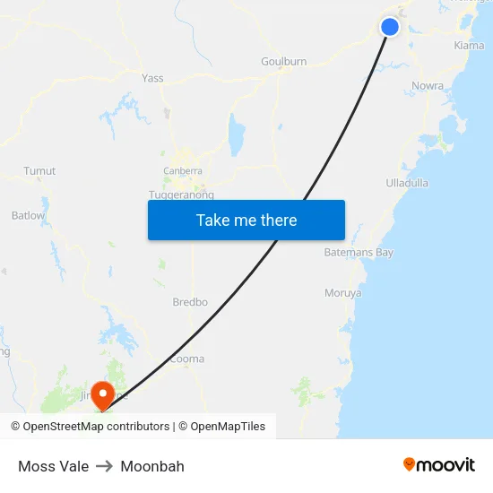 Moss Vale to Moonbah map