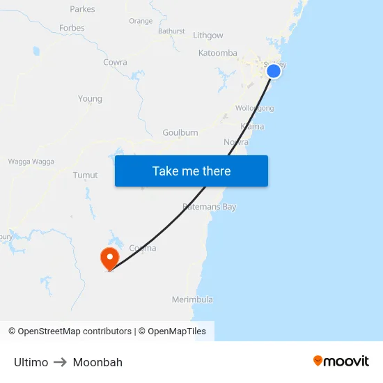 Ultimo to Moonbah map