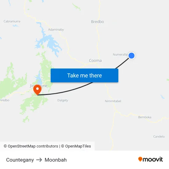 Countegany to Moonbah map