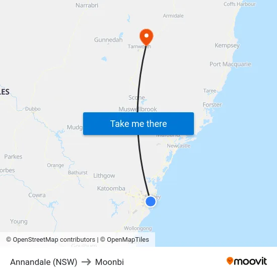 Annandale (NSW) to Moonbi map
