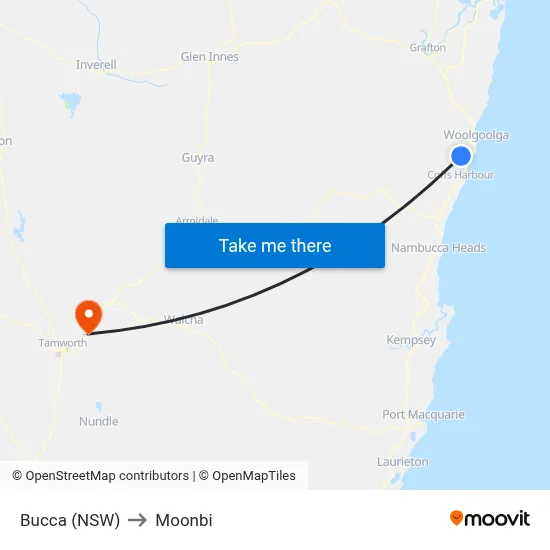 Bucca (NSW) to Moonbi map