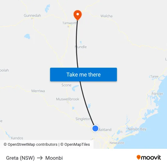 Greta (NSW) to Moonbi map