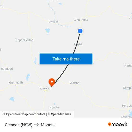 Glencoe (NSW) to Moonbi map