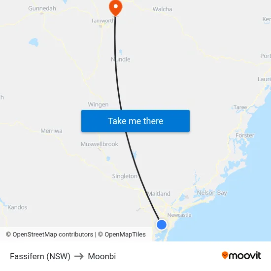 Fassifern (NSW) to Moonbi map