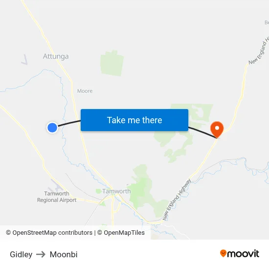 Gidley to Moonbi map