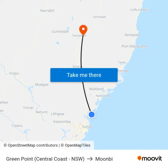 Green Point (Central Coast - NSW) to Moonbi map