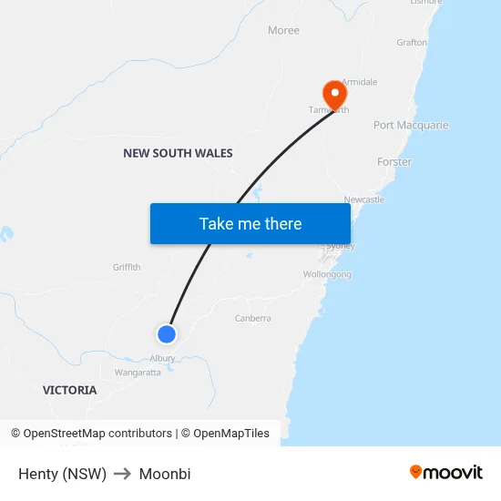Henty (NSW) to Moonbi map