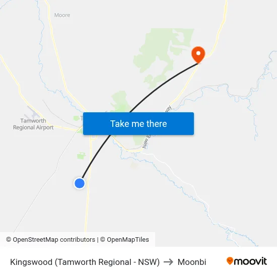 Kingswood (Tamworth Regional - NSW) to Moonbi map