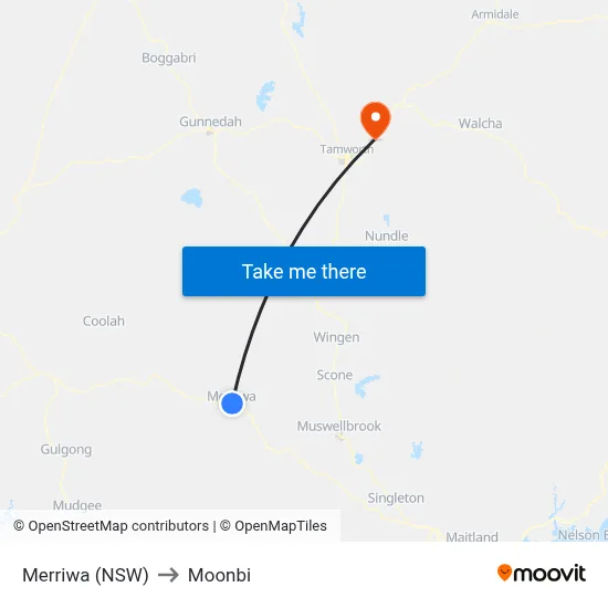 Merriwa (NSW) to Moonbi map