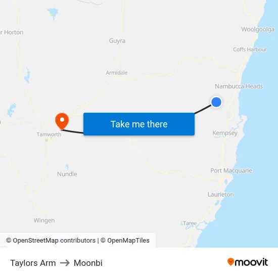 Taylors Arm to Moonbi map