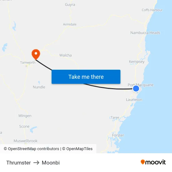 Thrumster to Moonbi map