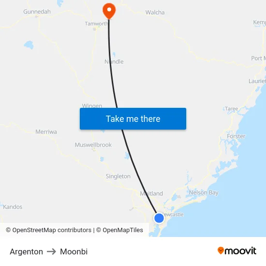 Argenton to Moonbi map