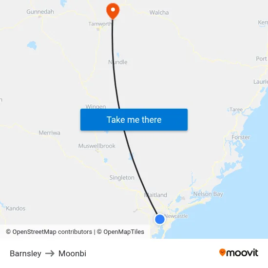 Barnsley to Moonbi map