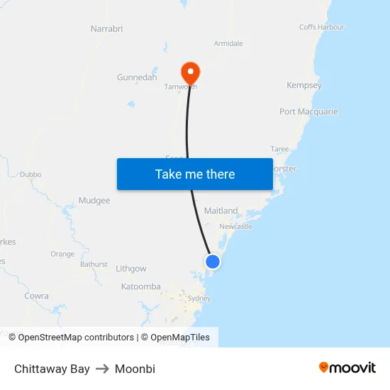 Chittaway Bay to Moonbi map