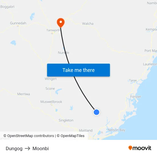 Dungog to Moonbi map