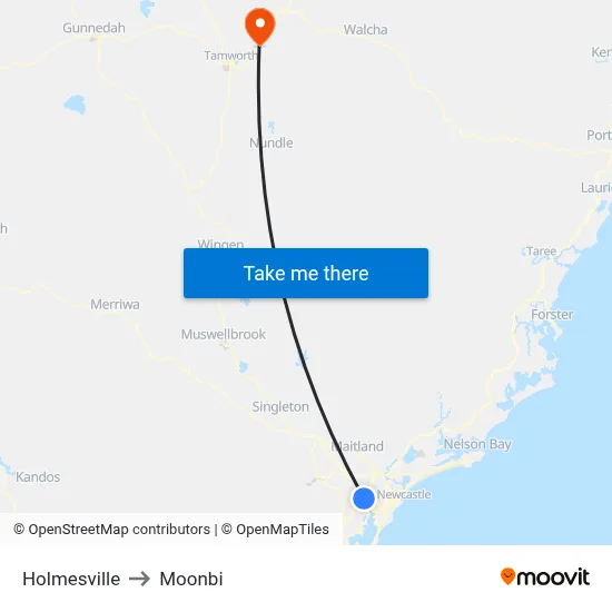 Holmesville to Moonbi map