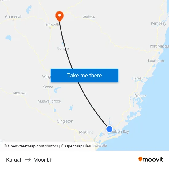 Karuah to Moonbi map