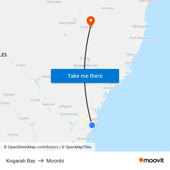 Kogarah Bay to Moonbi map