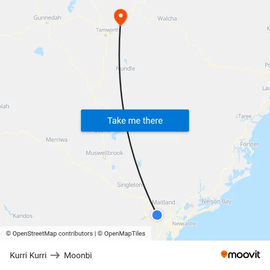 Kurri Kurri to Moonbi map