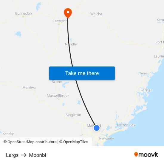 Largs to Moonbi map