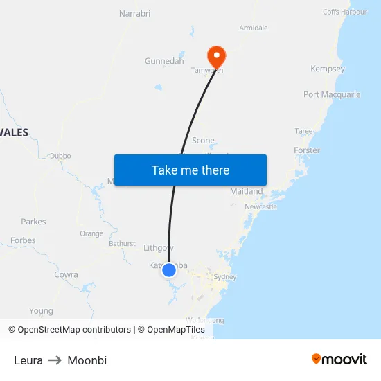 Leura to Moonbi map
