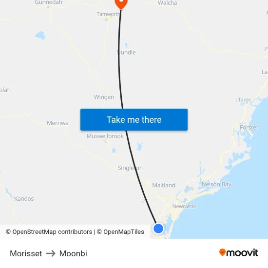Morisset to Moonbi map