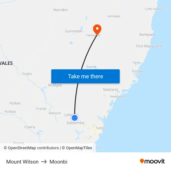 Mount Wilson to Moonbi map