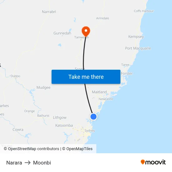 Narara to Moonbi map
