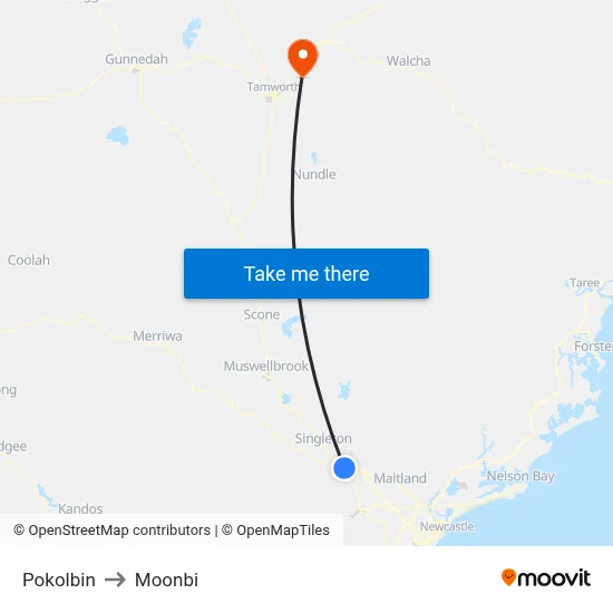 Pokolbin to Moonbi map