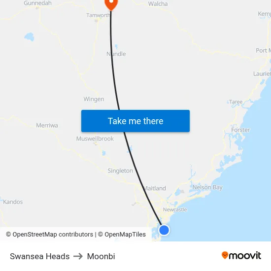 Swansea Heads to Moonbi map