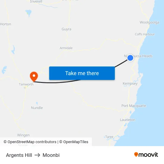Argents Hill to Moonbi map
