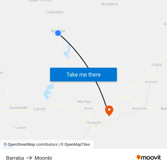 Barraba to Moonbi map
