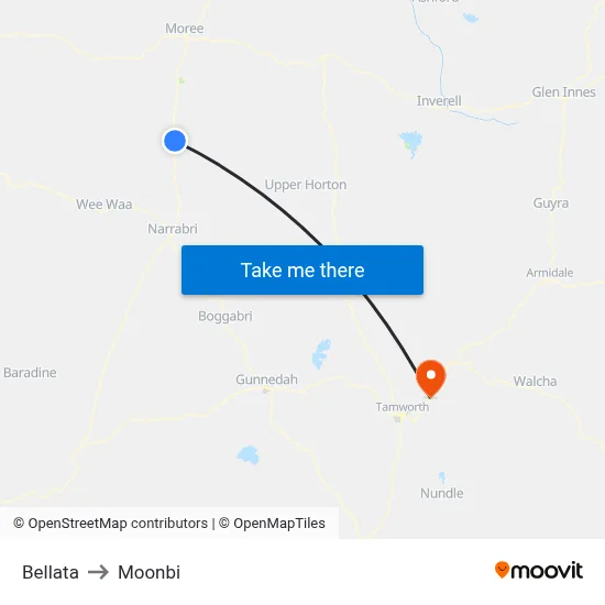 Bellata to Moonbi map