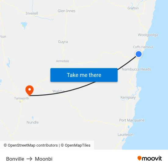 Bonville to Moonbi map
