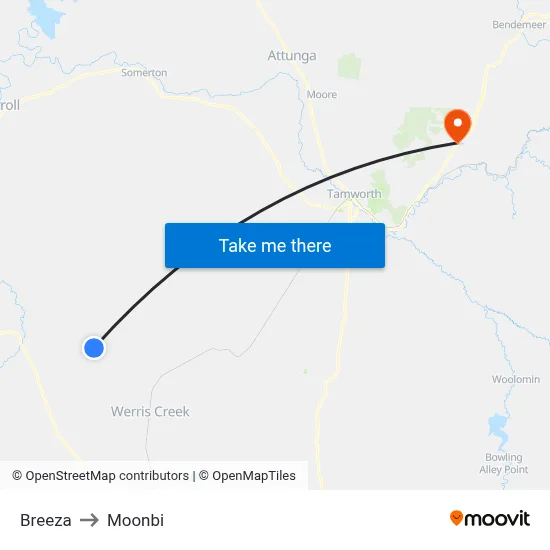 Breeza to Moonbi map