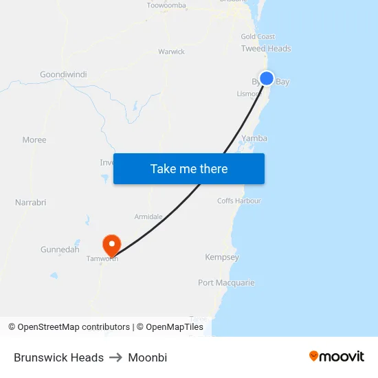 Brunswick Heads to Moonbi map