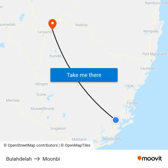 Bulahdelah to Moonbi map