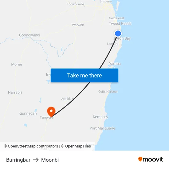 Burringbar to Moonbi map