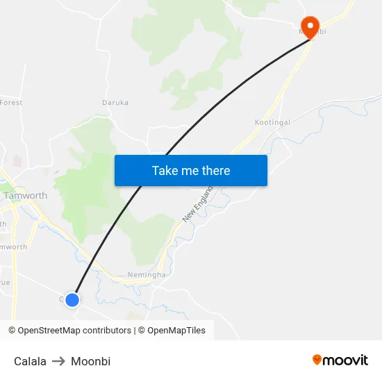 Calala to Moonbi map