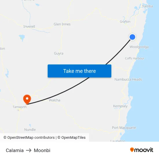 Calamia to Moonbi map
