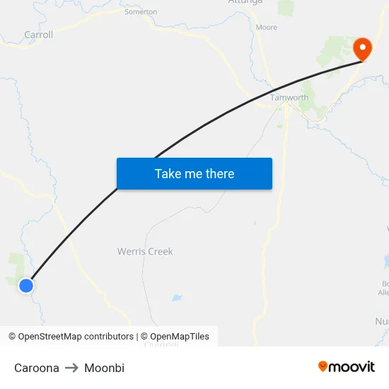 Caroona to Moonbi map