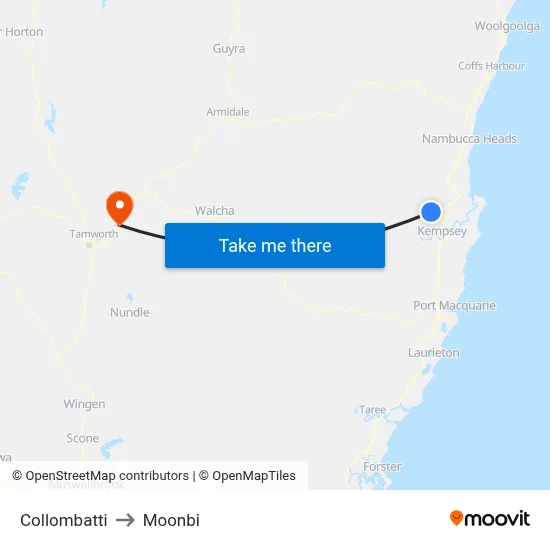 Collombatti to Moonbi map