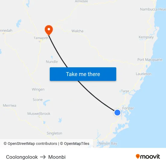Coolongolook to Moonbi map