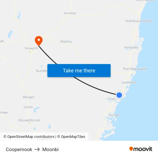 Coopernook to Moonbi map