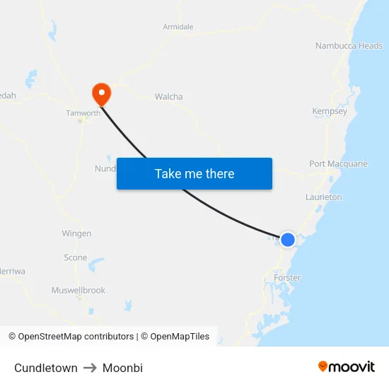 Cundletown to Moonbi map