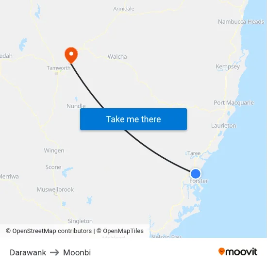 Darawank to Moonbi map