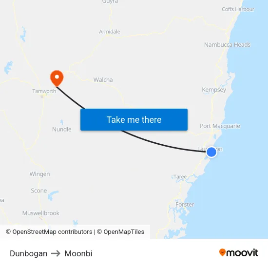 Dunbogan to Moonbi map