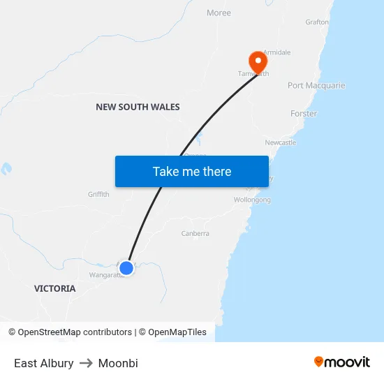 East Albury to Moonbi map