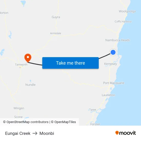 Eungai Creek to Moonbi map